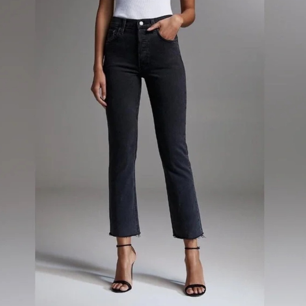 Denim Forum The Arlo High Rise Straight Leg Jeans Button Fly Black Cropped Sz 23